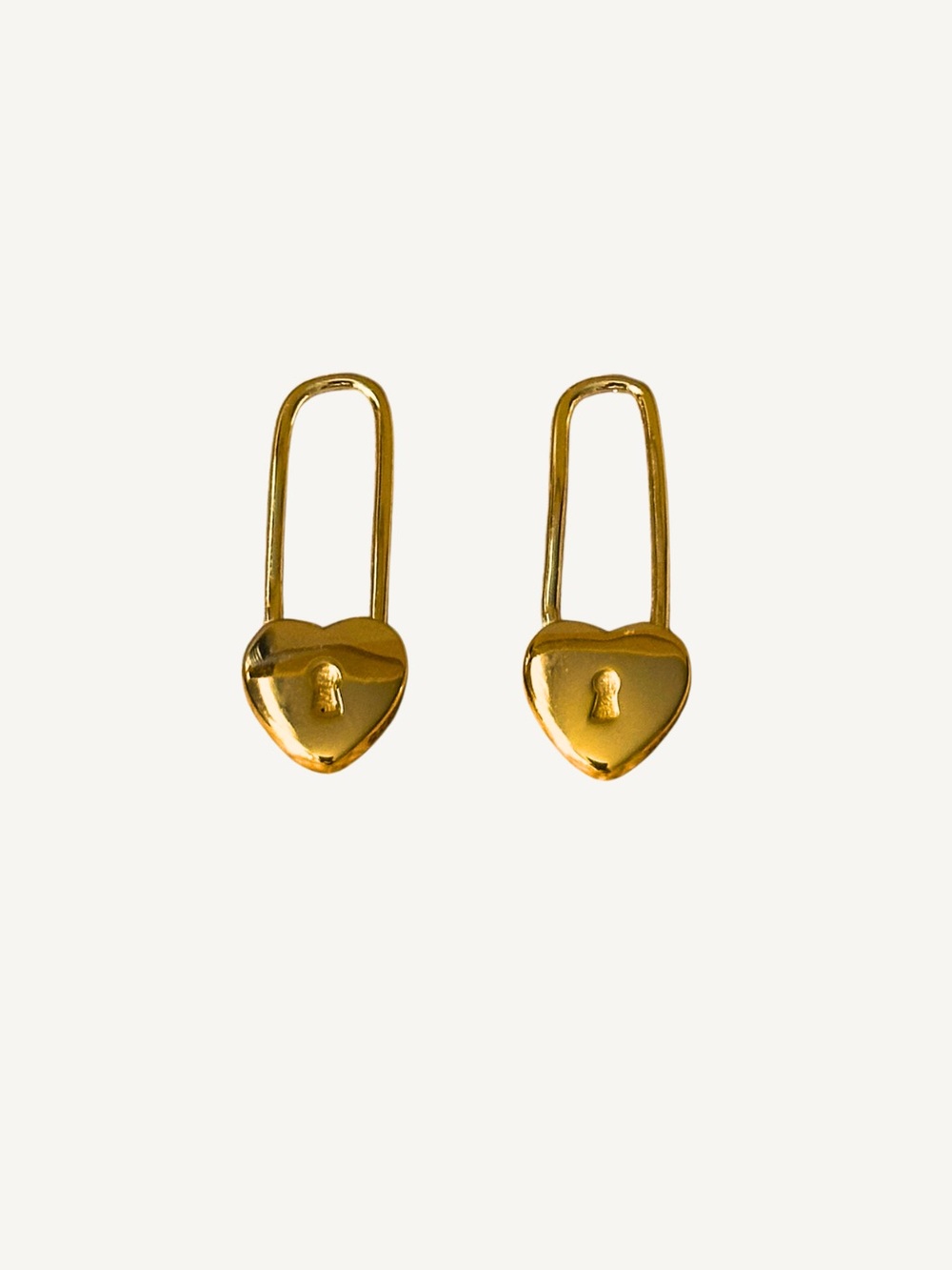 Gold Plate 925 Heart PadLock Drop Earrings